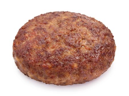 grilled meat cutlet for burger isolated on white background, cooked cutlet for hamburgerの写真素材