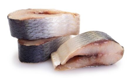 salted herring isolated on white background closeupの写真素材