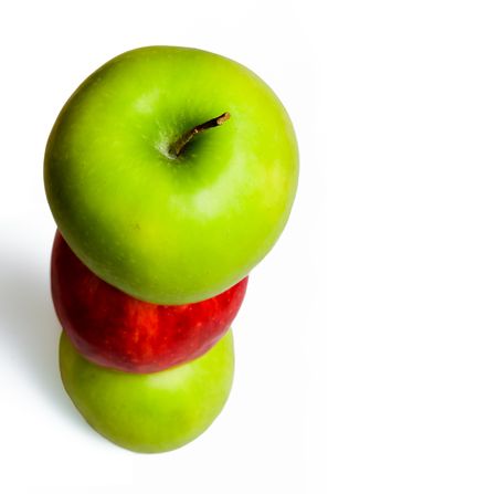 Three apples on white backgroundの写真素材
