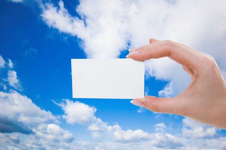 Blank card in handの写真素材