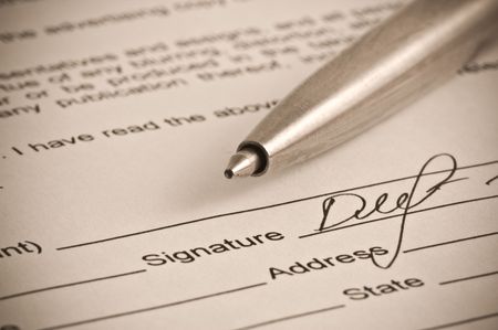 Signature. Close-up of a pen.の写真素材