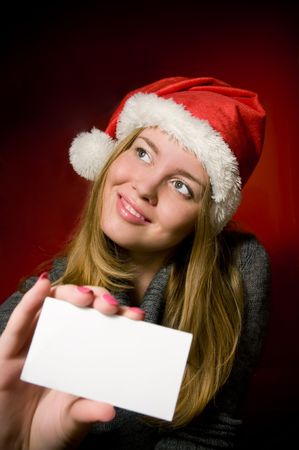cheerful female showing business card