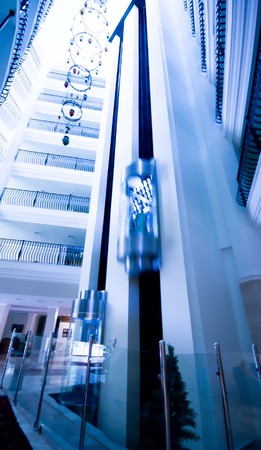 Modern building lift. Blue.