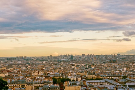 Paris skyline from the Sacre Coeur at a summer sunset. の写真素材