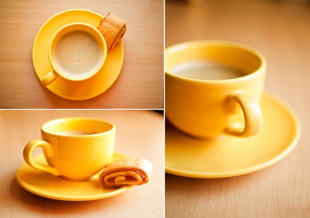 Coffee in an yellow cupの写真素材
