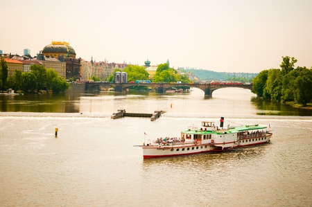 The View on summer Prague above River Vltava の写真素材