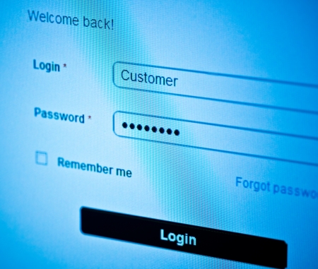login - customer and password  Blue computer screen macro の写真素材