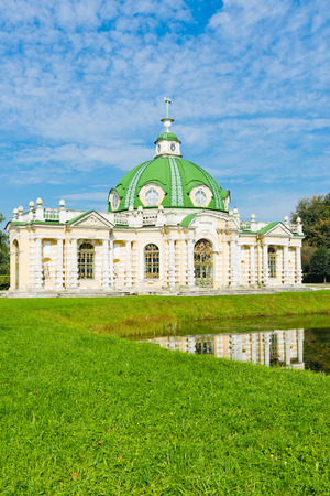 The Grotto Pavilion with reflection in water in park Kuskovo, Moscow, Russia の写真素材