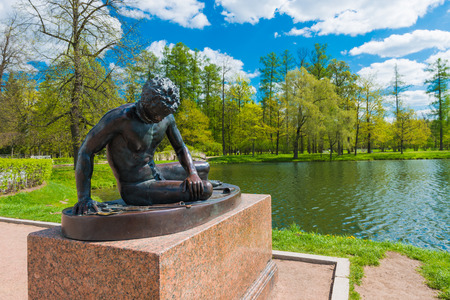 Statue  near Grotto pavilion in Catherine park in Tsarskoe Selo near St.-Petersburg, Russia. の写真素材