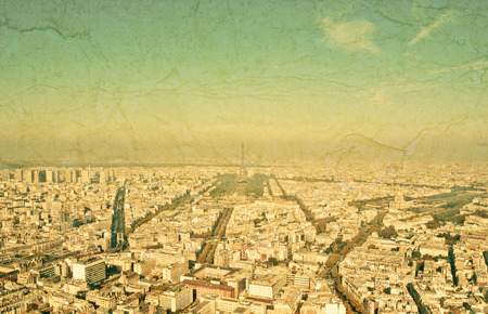 Paris aerial view from Montparnasse tower. Grunge style photo. の写真素材