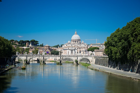 View at Tiber and St. Peter's cathedral in Rome, Italy の写真素材
