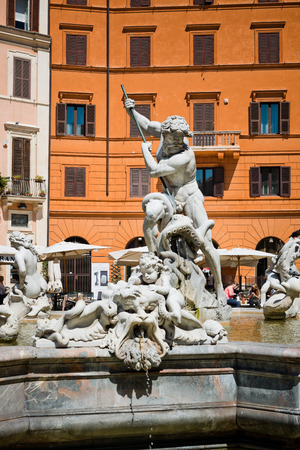 ROME - JULY 15 2014: Piazza Navona, Neptune Fountain in Rome, Italy. Piazza Navona is a popular destination in Rome, the 3rd most visited city in European Union のeditorial素材