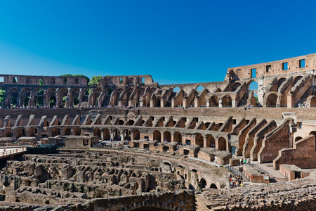 ROME, ITALY - JULY 16, 2014: inside of Colosseum in Rome, Italy. The Colosseum is an important monument of antiquity and is one of the main tourist attractions of Rome. のeditorial素材