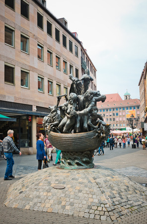 NUREMBERG, GERMANY JULY 22: Statue of the Ship of Fools in Nuremberg. Nuremberg accommodates annually more than 2 millions tourists のeditorial素材