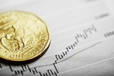 american coin on fluctuating graph. Rate of the dollar (shallow DOF)の写真素材