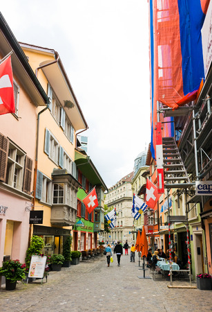 ZURICH, SWITZERLAND - JUL 21 2014: Street view in Zurich, Switzerland. Zurich is the largest city in Switzerland.のeditorial素材