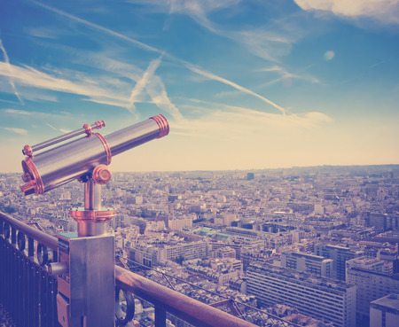 Eiffel Tower telescope overlooking for Paris.  filtered image