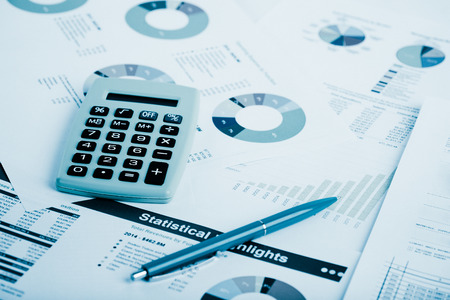 Stock market graphs and charts.  Blue toned