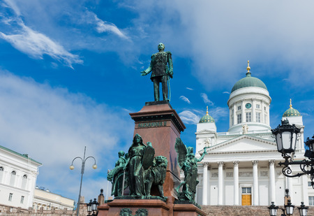 Lutheran cathedral and monument to Russian Emperor Alexander II in the Old Town of Helsinki, Finlandのeditorial素材