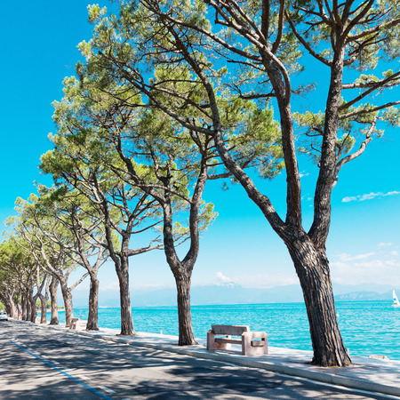 Pedestrian alley on the banks of Garda lake, Italyの写真素材