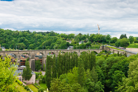 view over train bridge and surrounding area in the center of luxembourg city.の素材 [FY31053471676]