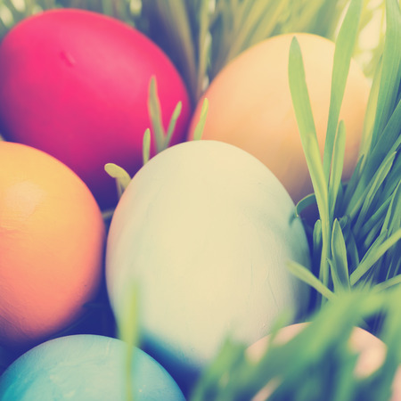 Easter eggs on green grass.