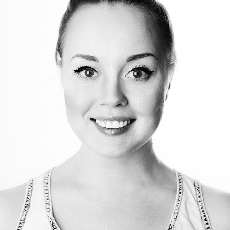 portrait of attractive caucasian smiling woman blondの写真素材