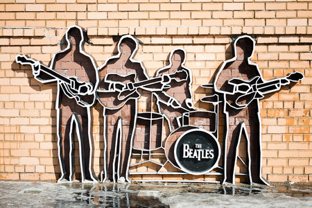 YEKATERINBURG, RUSSIA - MARCH 30 2016: Monument to The Beatles in Yekaterinburg, Russia. Monument was installed on May 23, 2009, and this is the first monument to The Beatles in Russia.のeditorial素材