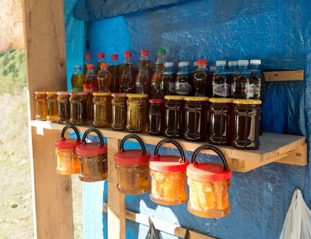 GEORGIA - SEPTEMBER 29: typical sale of chestnut honey, the road in Georgiaのeditorial素材