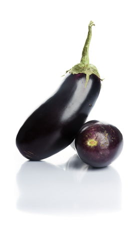 eggplant or aubergine vegetable on white backgroundの写真素材