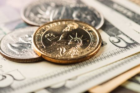 American banknotes and coinsの写真素材