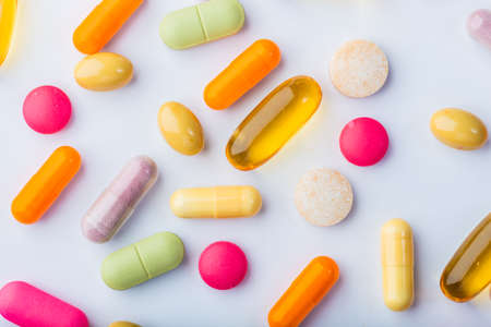 pills and capsule on white backgroundの写真素材