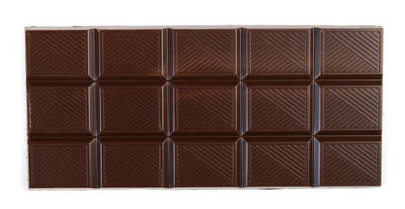 Dark chocolate bar isolated on white background from top viewの写真素材