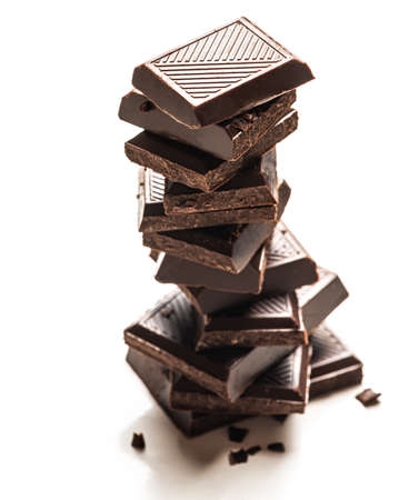 chocolate pieces stack on white