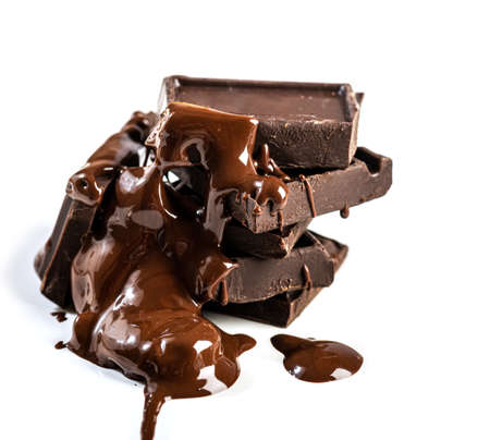 melted chocolate pouring into a piece of chocolate bars