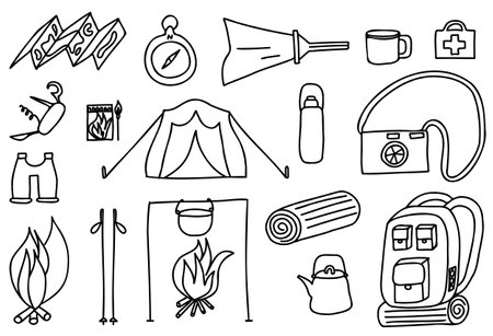 Set of elements for hiking tourism. vector illustrationのイラスト素材