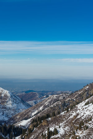 View of the mountains near Shymbulak Ski Resort. Snow Mountains. Almatyの写真素材