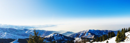 Beautiful view of the mountains in winter. Gorgeous mountain landscapeの写真素材
