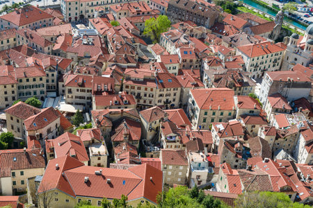 View from above on the red roofs of the old town in Kotor. Montenegroの写真素材