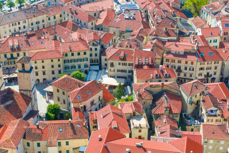 View from above on the red roofs of the old town in Kotor. Montenegroの写真素材