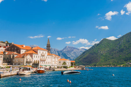 Historic town of Perast at famous Bay of Kotor, Montenegro, southern Europeの写真素材