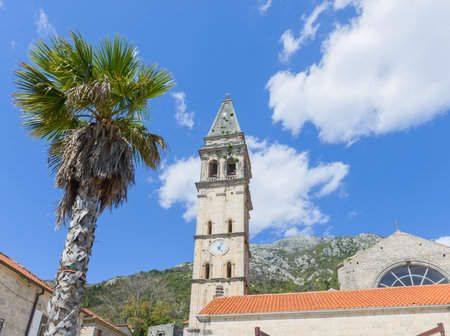 Bell tower of St Nicholas church in Perast. Montenegroの写真素材