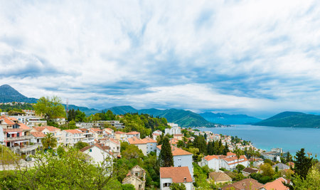 View of the beautiful city of Herceg Novi and the Bay of Kotor. Montenegroの写真素材