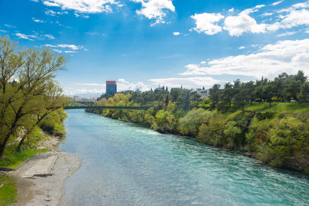 Podgorica city view with Moraca river in Montenegroの写真素材