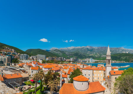 Red roofs of the old town in Budva. View from the ancient citadel. Montenegroの写真素材