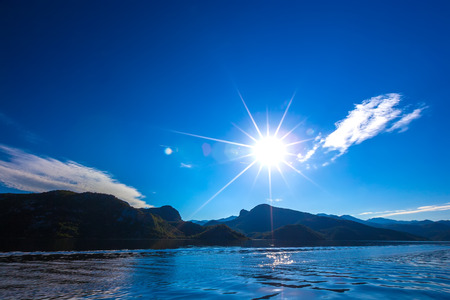 Bright sun above the Skadar Lake. Montenegro.の写真素材