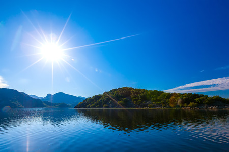 Bright sun above the Skadar Lake. Montenegro.の写真素材