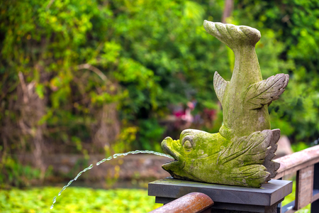Fountain in the form of dancing fish. Yalong Bay Tropic Paradise Forest Park, Hainan, China.の写真素材