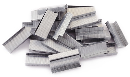 Metal staples isolated on a white backgroundの写真素材