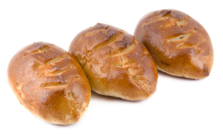 Three ruddy pie isolated on a white backgroundの写真素材